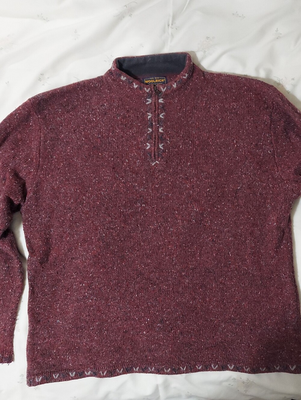 Woolrich Womens XL Ruby Maroon Flecked Zip Mock-Collar Sweater